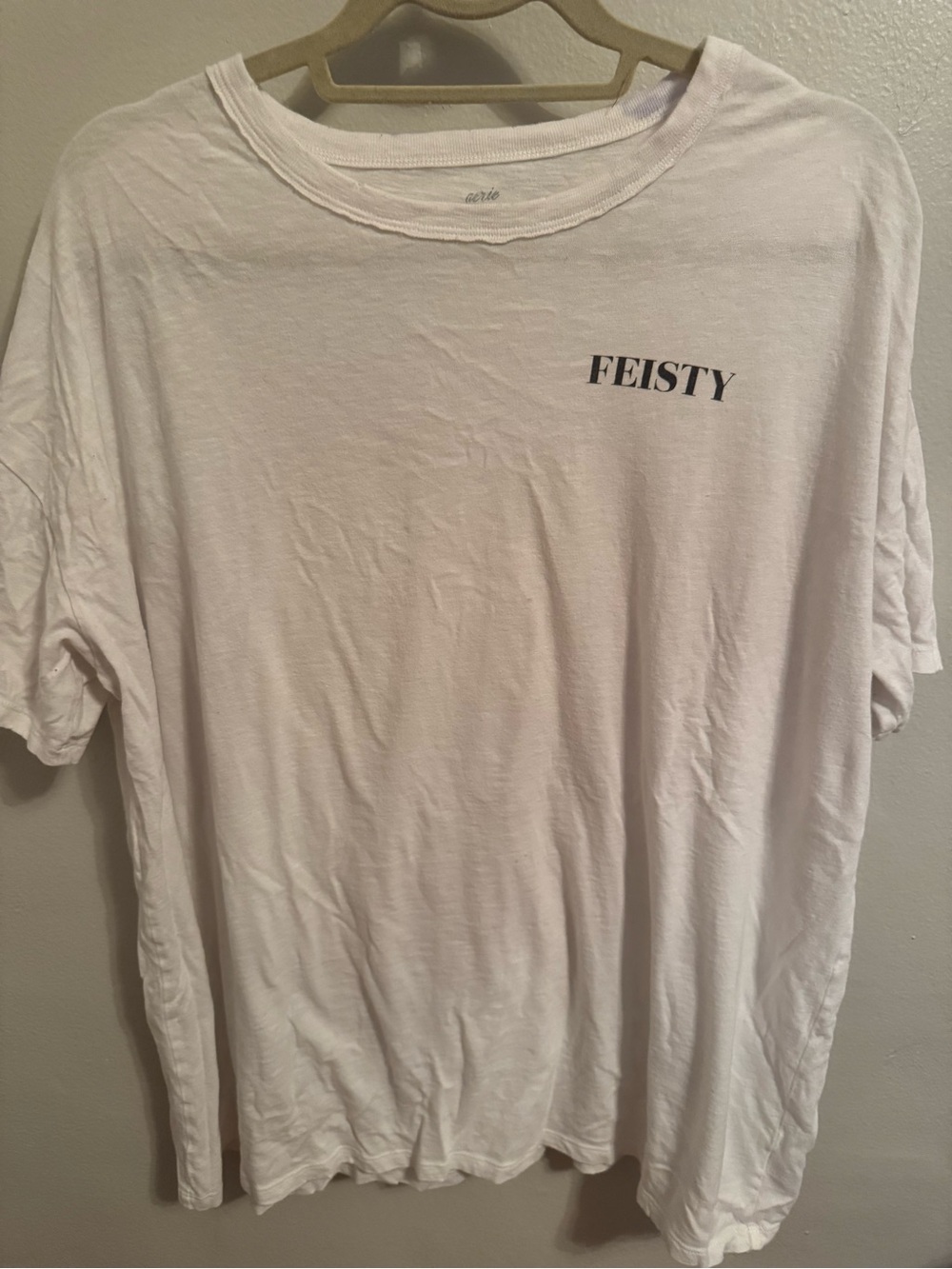 aerie Feisty Graphic Tee - White with Black Print